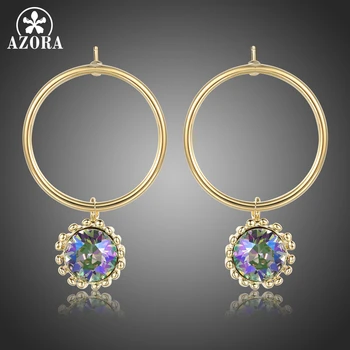 

AZORA Hot Sale Geometric Dangle Earrings for Women Girls Dating Daily Wear Shiny Purple Austrian Crystals Fashion Jewelry TE0381