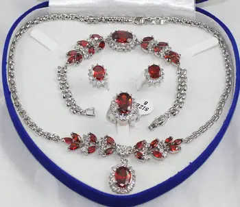 

Free Shipping FU67 J23I women's jewelry set Red crystal Necklace pendant Bracelet Ring Earring