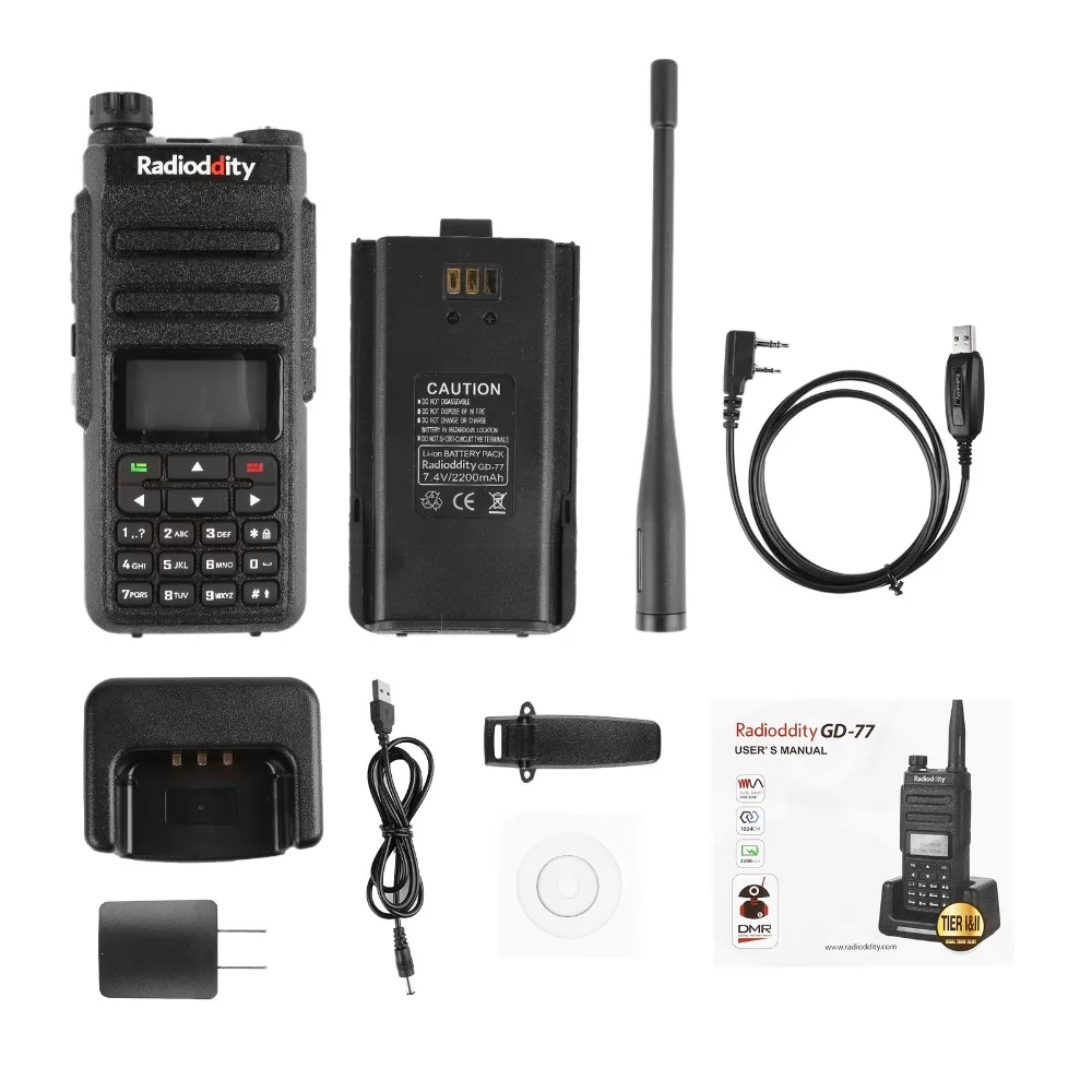 Radioddity GD-77 Dual Band Dual Time Slot Digital Two Way Radio Walkie Talkie Transceiver DMR Motrobo Tier 1 Tier 2 with Cable