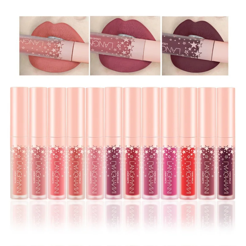 

12 Colors Matte Lip Gloss Frosted Velvet Liquid Lipstick Long-Lasting Waterproof Sexy Red Lipstick Makeup