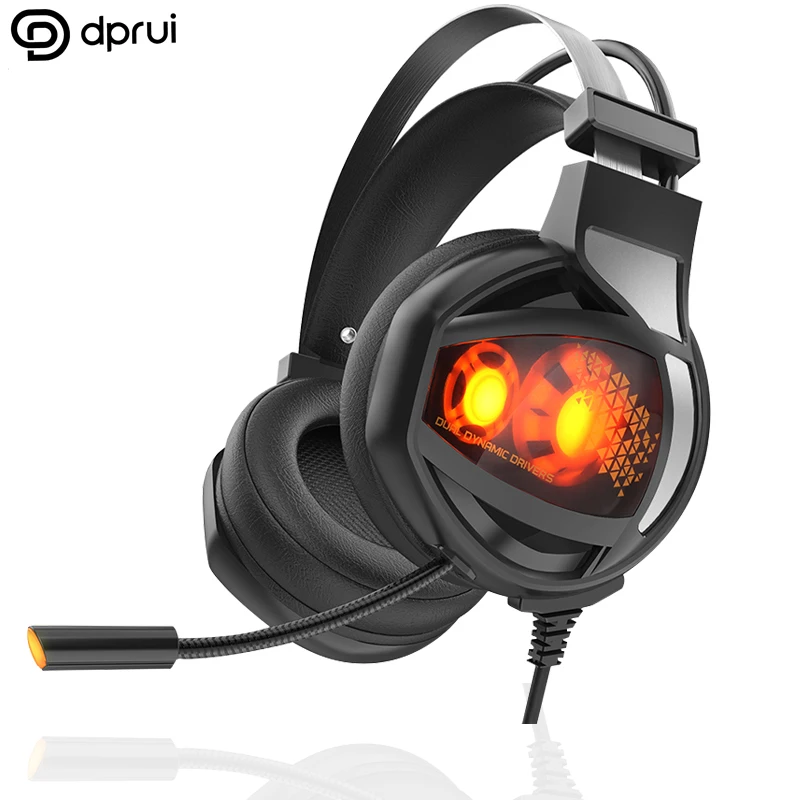 

DPRUI Gaming Headset Wired Headphones Headphone For Computer With Microphone 4D Stereo Glow Headphones Dual Unit Gaming Headset