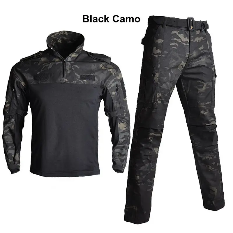 Тактическая Униформа в виде лягушки, Мультикам, камуфляжная одежда для охоты, костюмы для армии США, боевая рубашка, Черная мужская тренировочная одежда, черный топ - Цвет: BALCK CAMO