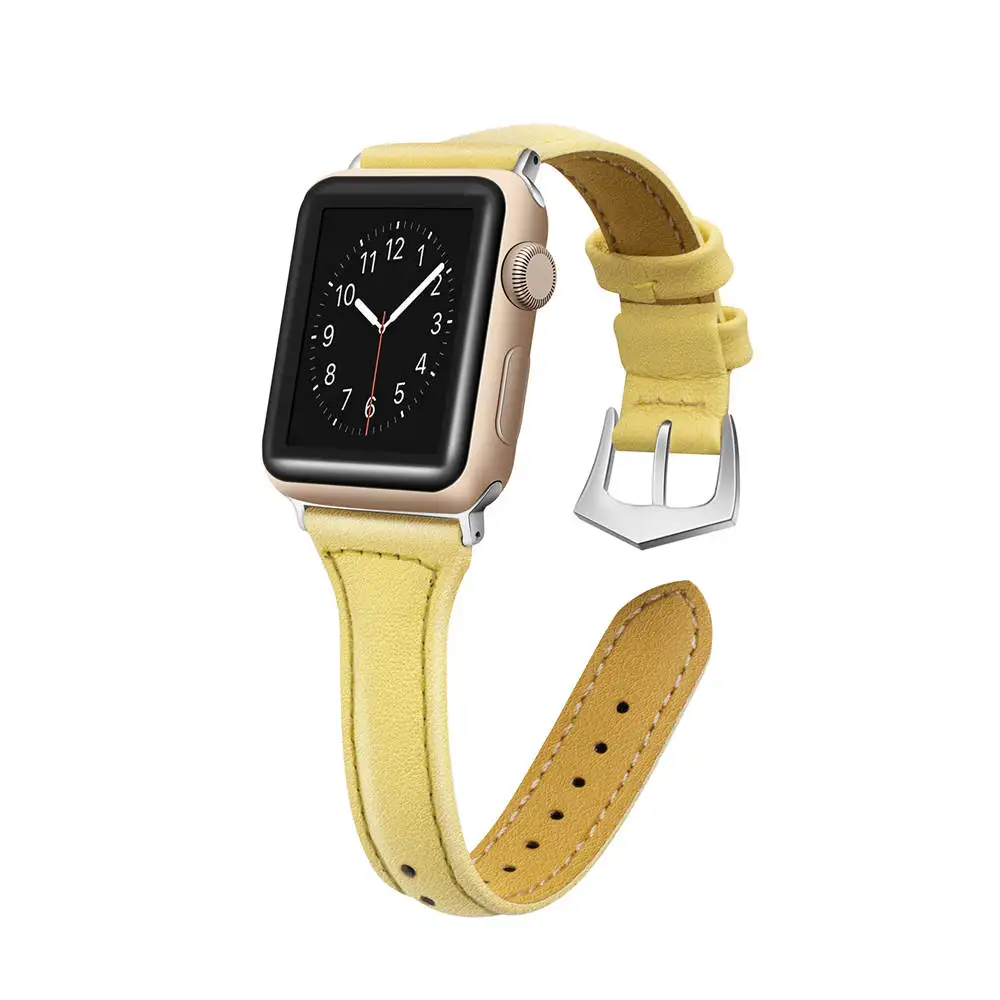 Ремешок из натуральной кожи для Apple Watch 38 мм 42 мм 40 мм 44 мм Смарт-часы для i watch series 4 3 2 1 женский браслет - Цвет ремешка: Yellow
