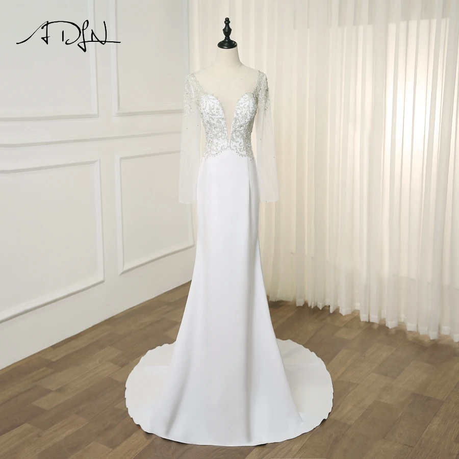 

ADLN New Arrival Elastic Wedding Dresses Mermaid Sexy Long Sleeves Heavy Beading Wedding Gowns Illusion Vestidos De Novia