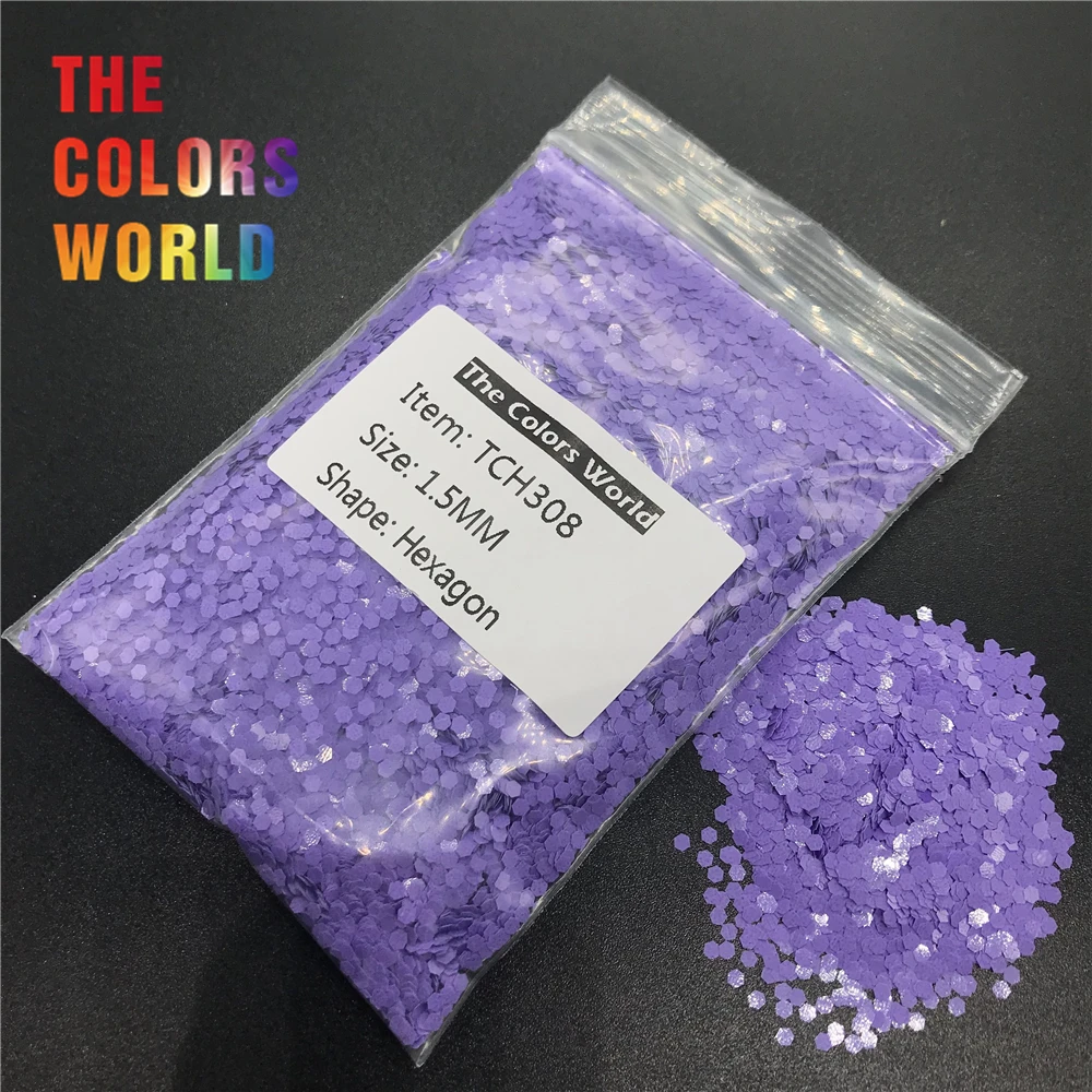 Tch308 Solvent Resistant Matte Purple Color Hexagon Shape Glitter Nail