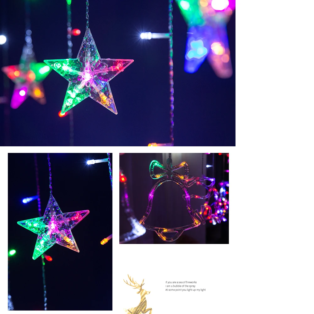Деревянный светильник 3 м 12LED для праздничной вечеринки, декоративный светильник на окно для рождественской вечеринки, светильник-Гирлянда для занавесок, светильник со звездами/колокольчиком/оленем/деревом, уличный светильник