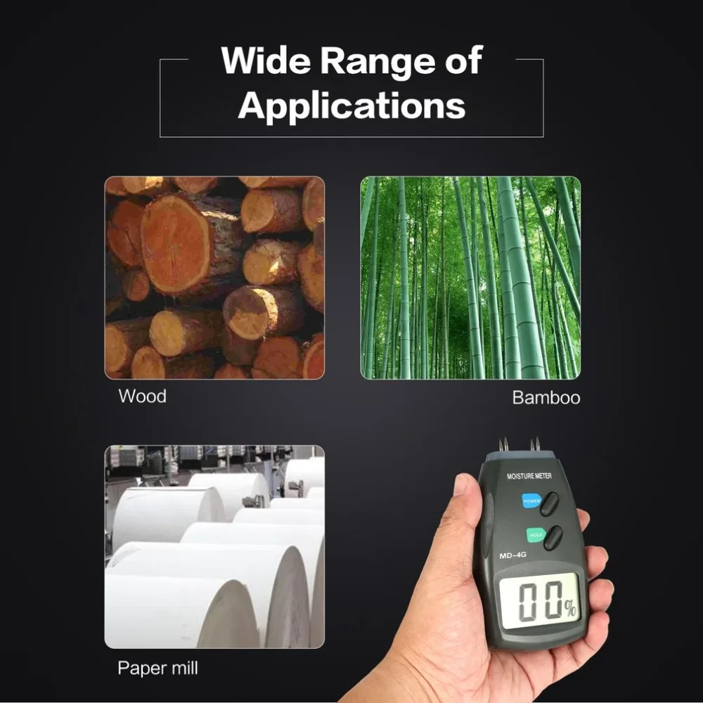 MD-4G 4 Pins Digital LCD Wood Moisture Humidity Meter Analyzer Hygrometer Timber Damp Detector Tester Range 5%- 40
