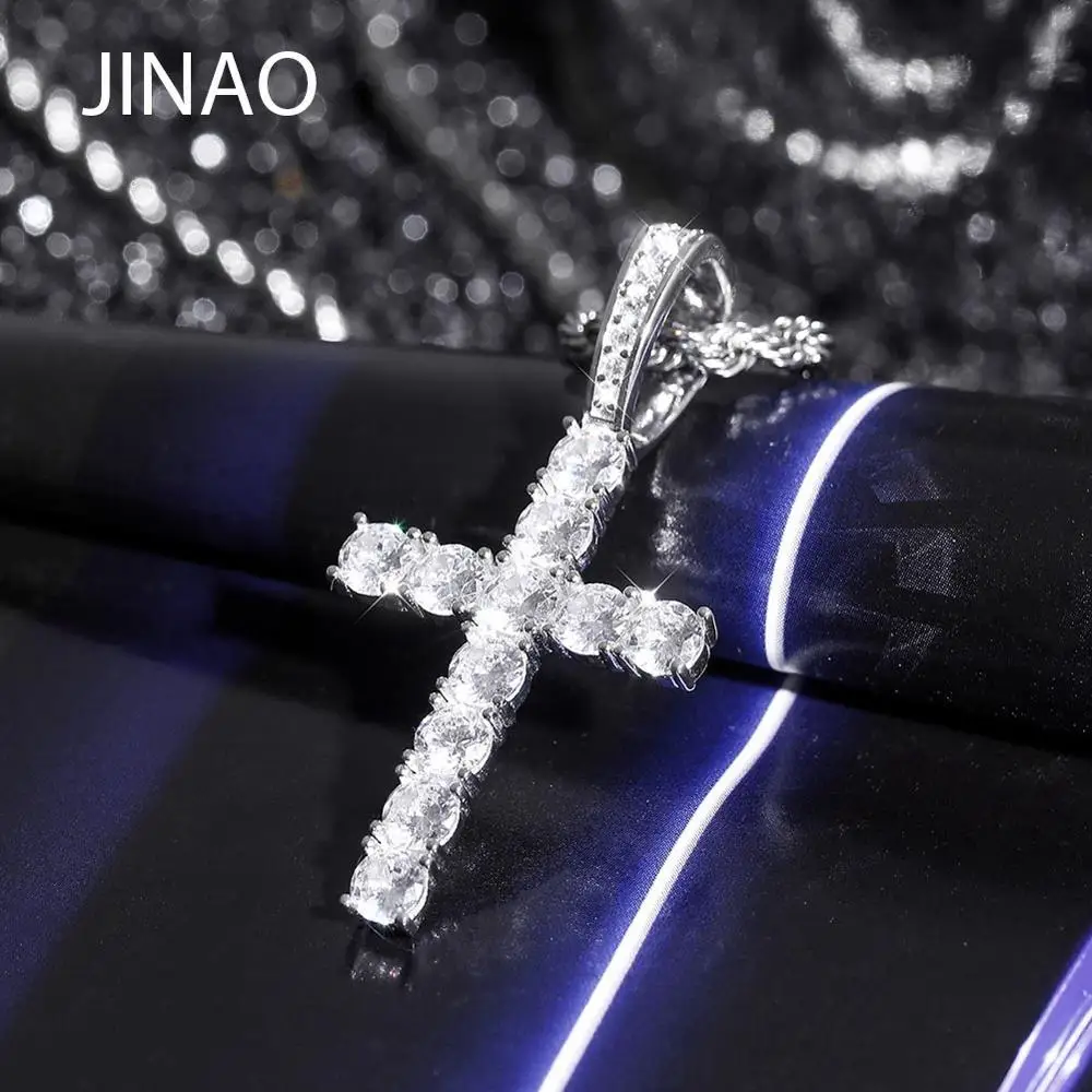 Kopen JINAO Nieuwe 925 Sterling Zilver Pico Harvey Cross Hanger Ketting Micro Pave AAA + Zirconia Stenen Voor Gift Hip hop Sieraden
