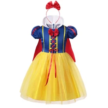 VOGUEON/нарядное платье Белоснежки для девочек; детская водолазка с коротким рукавом и бантом; вечерние костюмы принцессы; детская одежда на Хэллоуин
