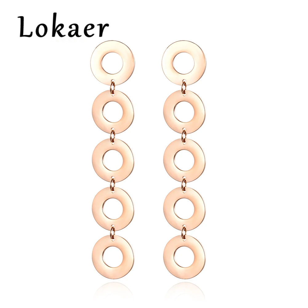 

Lokaer Rose Gold Color Five Rings Links Stainless Steel Earrings Hyperbole Jewelry Pendientes Mujer Moda E18081