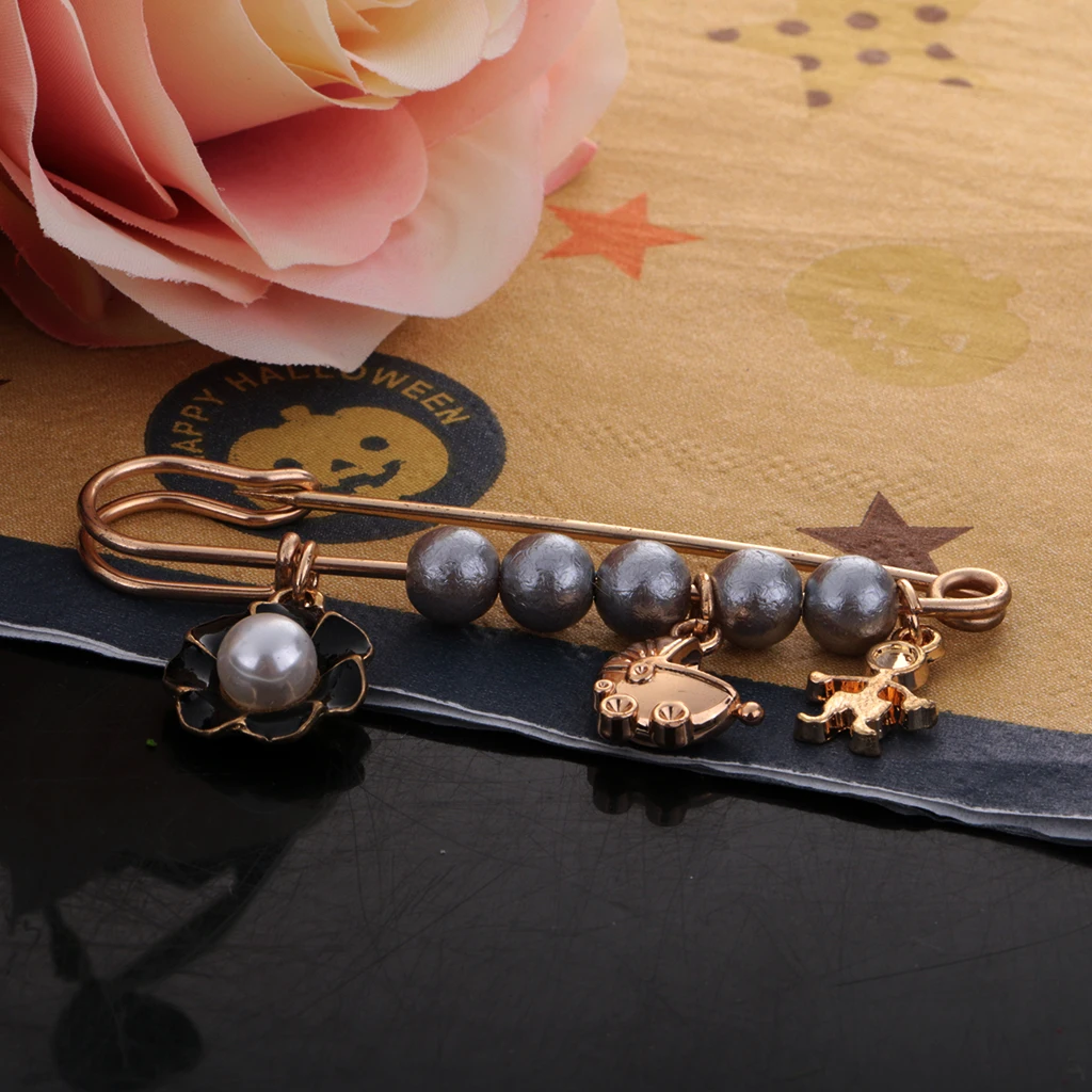 3 Pieces Fashion Gold Tone Crystal Pin Brooch Large Safety Pin Charm