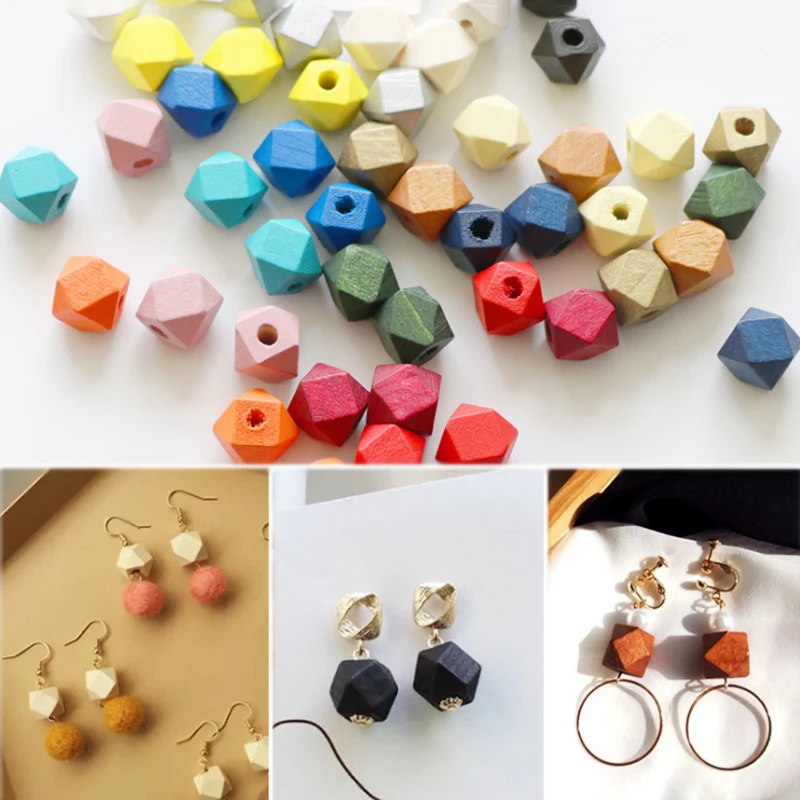 

Hot DIY 10PCS/Lot Braclets Earrings Necklace Octagonal 1.2cm Bead Paint Wooden Fashion Jewelry Accessories