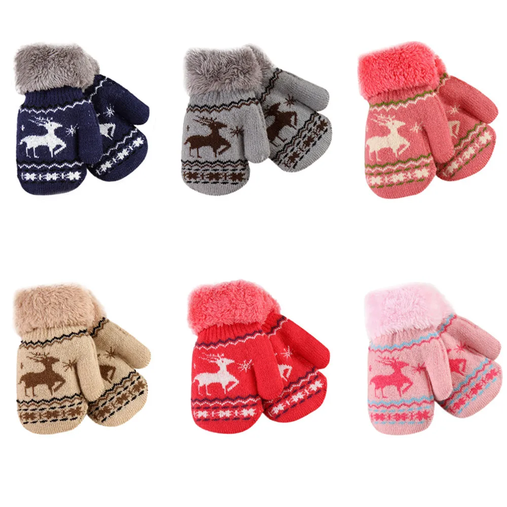 Зимняя теплая одежда для малышей; детские перчатки; варежки; Рождественский милый олень; Утепленные зимние теплые перчатки для маленьких девочек и мальчиков