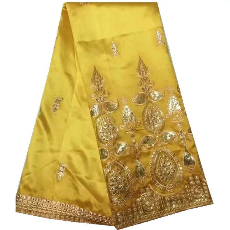

African Lace sequins George High Quality Nigerian Lace Fabrics 2017 New Yellow Silk George Lace Fabric zgl-151
