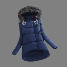 2016 Зима новая Мода Женская Хлопок Вниз Куртка Досуг Тонкий Большой ярдов Капюшоном Меховым воротником Теплый Хлопок-ватник пальто G0185
