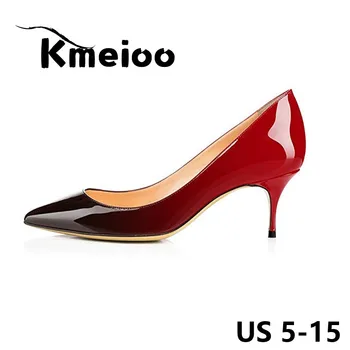 

Kmeioo Brand US Size 5-15 Women Pumps 2018 Spring Pointed Toe Patent 6.5CM Stilettos Kitten Heels Gradient Bride Wedding Shoes