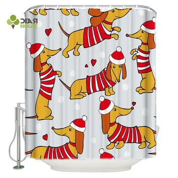 

DEARHOUSE Shower Curtain The Dachshund Christmas Dog Winter Shower Curtain Bathroom Curtain Home Decoration