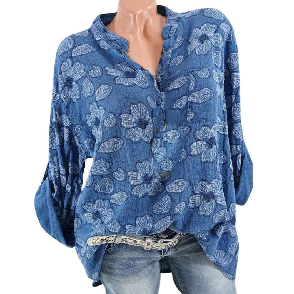 Bohemian style Women Plus Size Long Sleeve blouse Ladies Floral Print ...