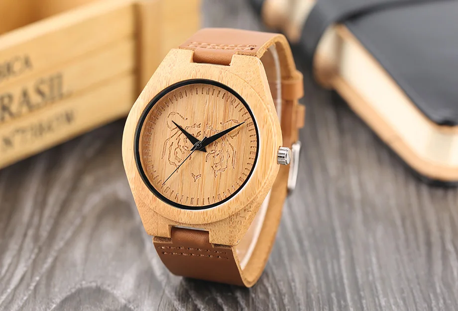 Top Unique Men Natural Wood Watches Tiger Pattern Genuine Leather Bracelet Sport Quartz Watch Male Special Gift (13)