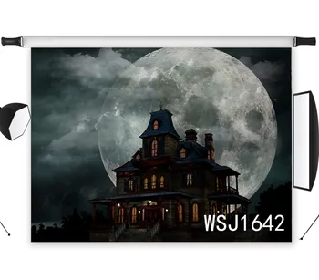 

LB Polyester & Vinyl Halloween Night Scary Huge Full Moon Castle Studio Backdrop Photography Photo Props Photographic Background