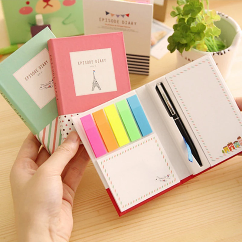 

1 PC Creative Hardcover Notepad Sticky Notes Kawaii Stationery Diary Notebook and Pen Office School Supplies