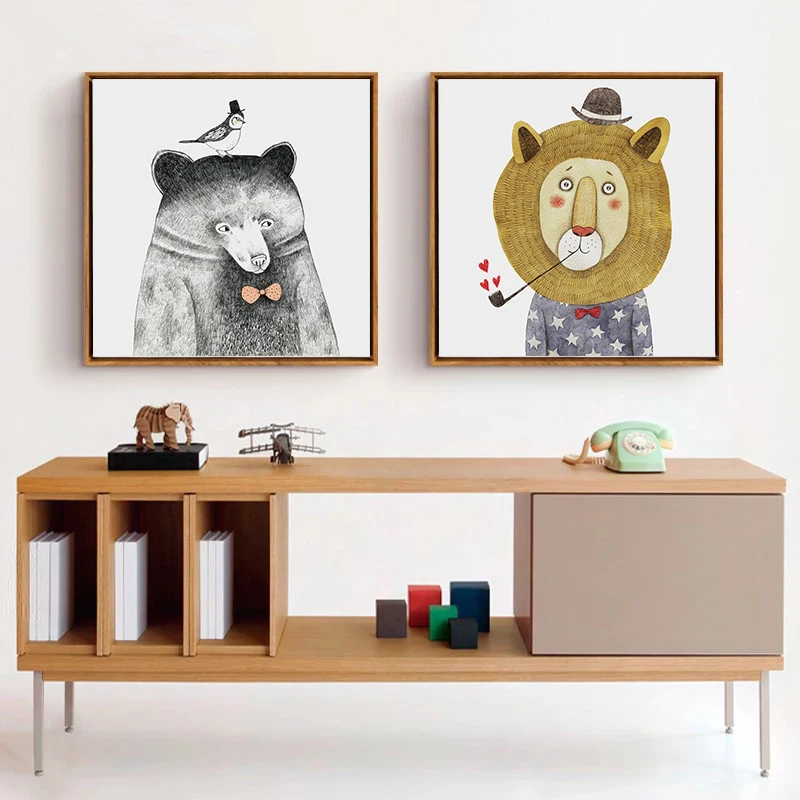 Триптих haochu Banksy милые животные Китайская панда птица медведь курение львы холст