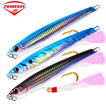 

7PC Metal Fishing Lure Jigbait with Hooks and Feather Lead Fish Deep Ocean Sea Jigging Fishing Sea Baits 250G/17CM Metal Jig