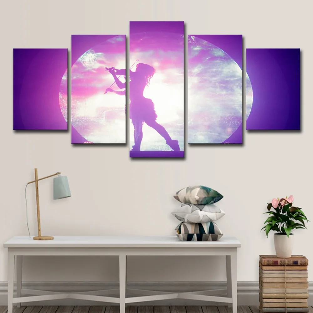 5P2338-HD Printed canvas art guitar girl in moon night painting Home Decor abstract purple wall pictures for living room Artsailing (4) 