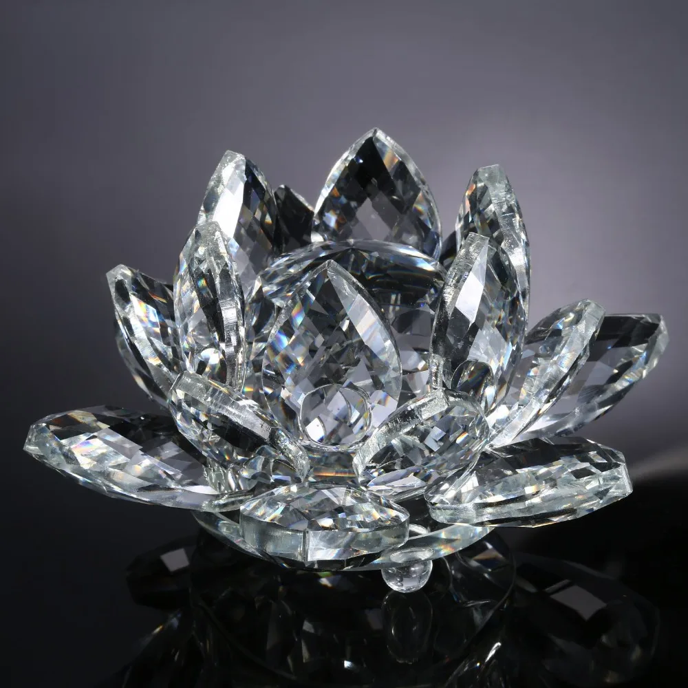 

140mm 1pcs Clear Color Crystal Lotus Flower Office Table Shelves Decor Collection Gift Hot Sale