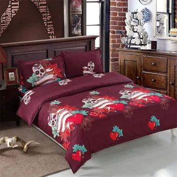 

Home Textile Sugar Skull Bedding Set Flower Heart Duvet Cover Pillow Cover Bed Sheet Elegant Bedclothes bedding outlet D35