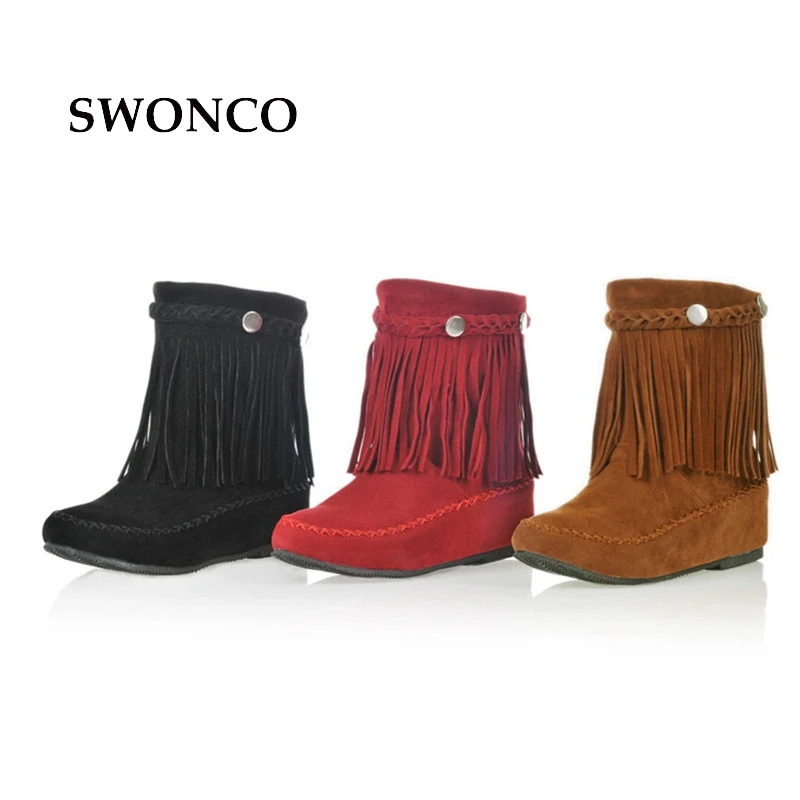 SWONCO Women's Shoes Ankle Boots Plus Size 34-45 Fashion Tassel Autumn Winter Boot Ankle Boots For Women Female Shoes Woman Boot