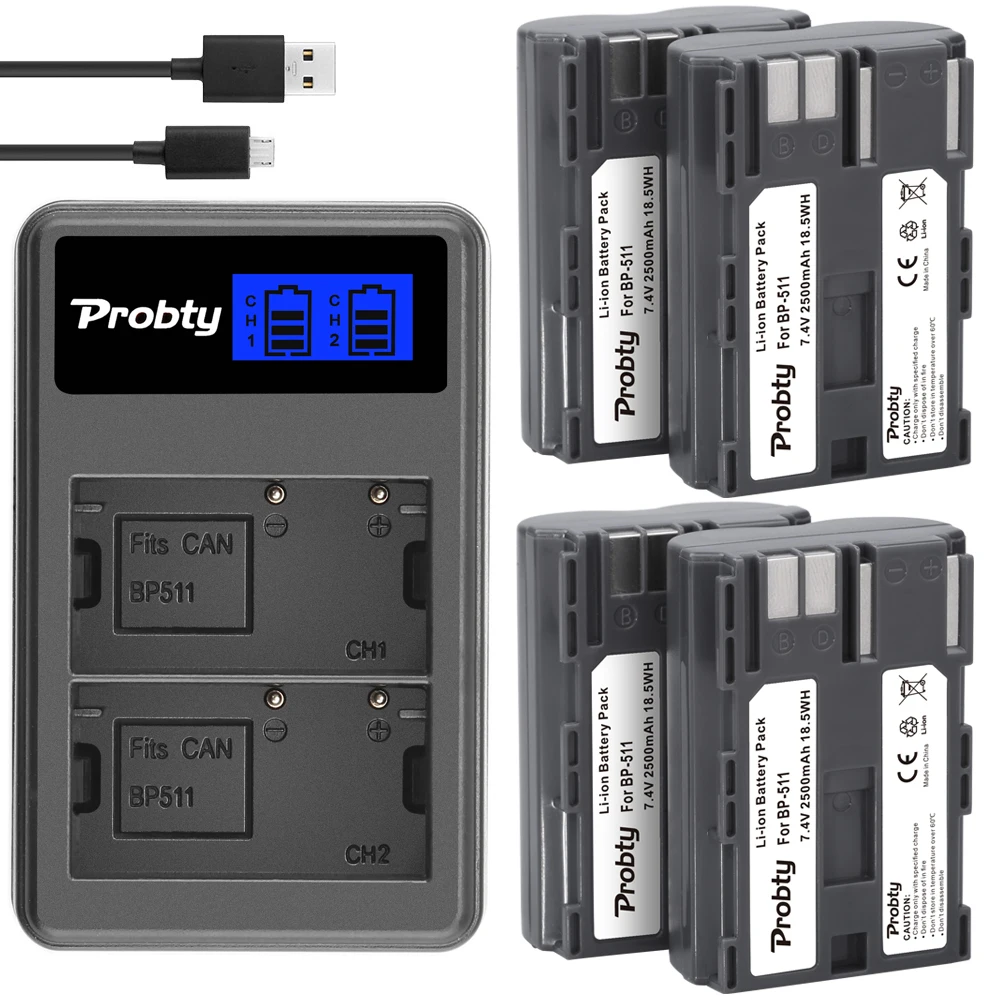 Bp-511 Batteria + Caricatore Doppio Per Canon Eos 10D 10Da 20D 30D 40D 50D 5D Bp-512 Zr25 Mc Zr30 Mc Zr40 Zr45 Mc Zr50 Mc Zr60