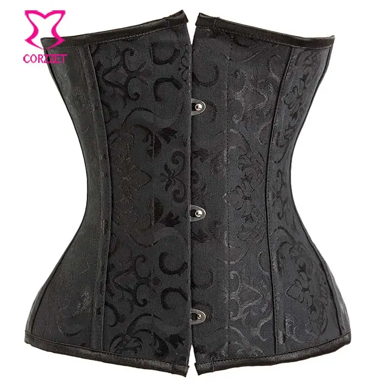 

Black Jacquard Corsets and Bustiers Gothic Clothing Steel Boned Underbust Corset Sexy Waist Cincher Women Corsage Bustier Top