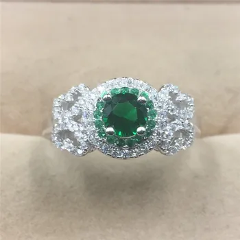 

Brand 100% Real Solid Silver Ring Inlay Natural Crystal Ring Set Green 5.5mm 1.2ct Diamant Engagement Wedding Ring For Women