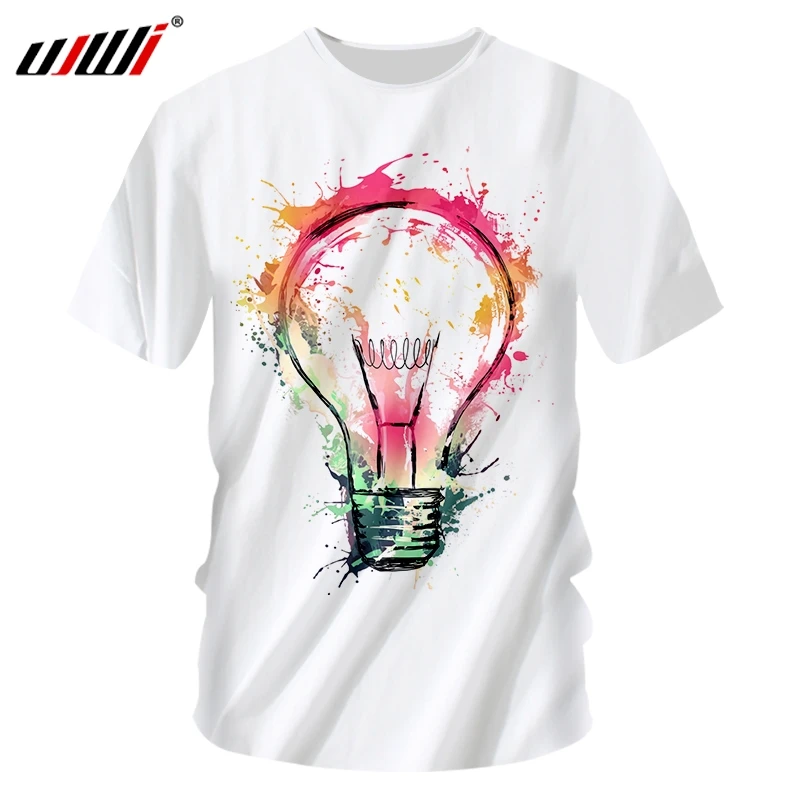 

UJWI 2019 Summer Casual Wear 3D Printing Light Bulb O Collar Tshirt Graffiti Men's Funny Polyester Clothing 5XL