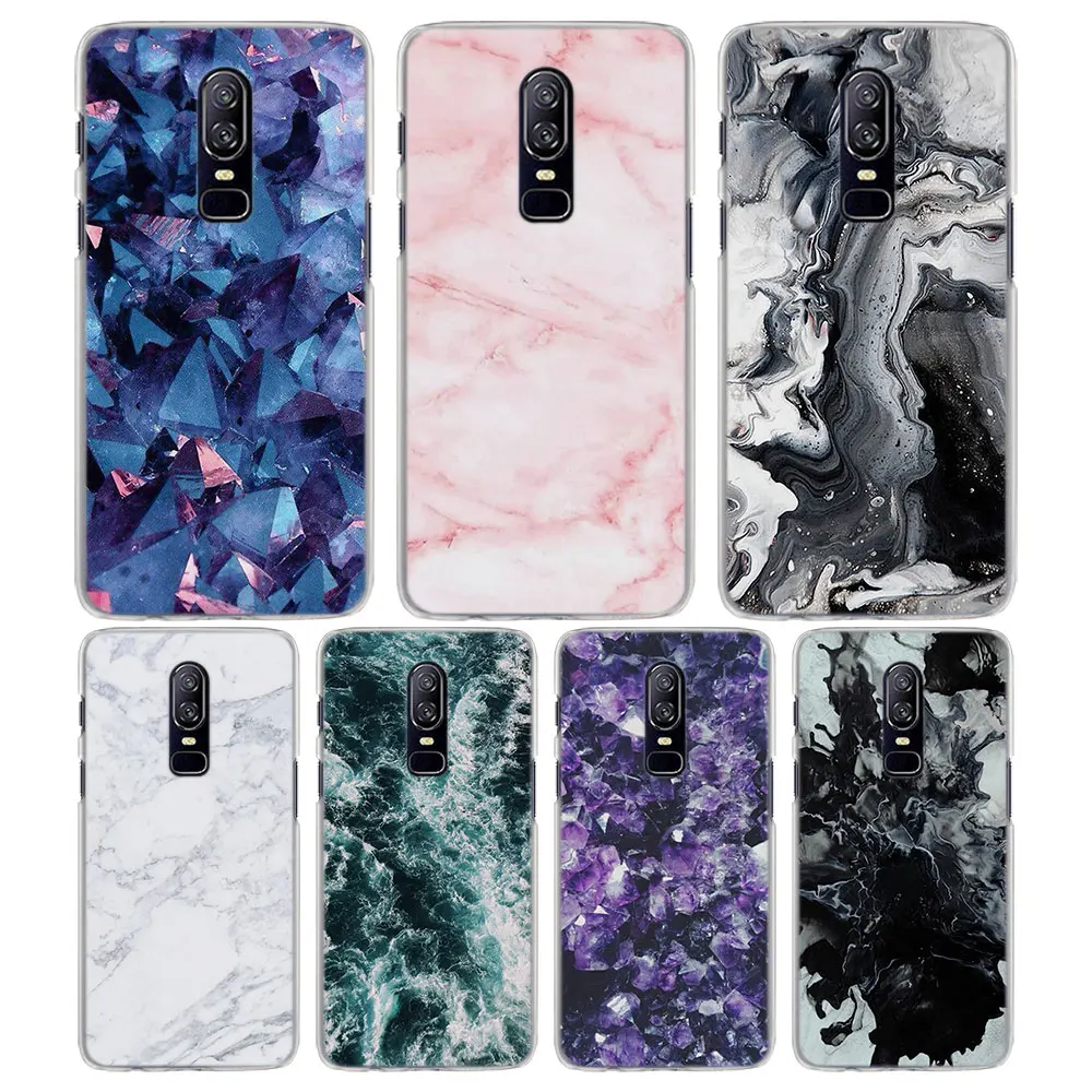 

for OnePlus 6T 5T case Hot Granite Marble Texture Pattern Transparent frame Hard back Case Cover for Oneplus 5T 6 6T phone case