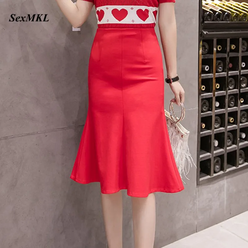 

SEXMKL Plus Size Jupe Femme Womens Black Skirts 2019 Fashion High Waist Ruffle Skirt Korean Office Women Sexy Midi Pencil Skirt