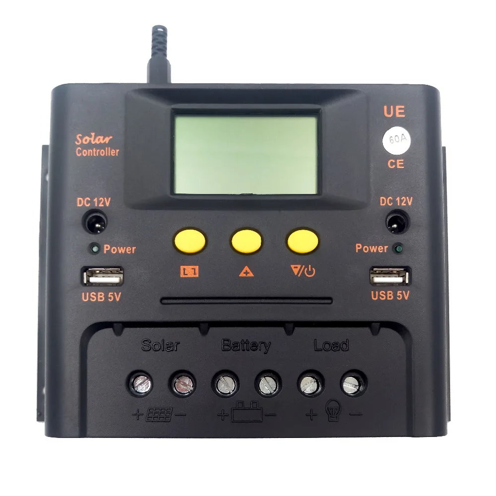 

Tumo-Int 60Amp PWM Solar Controller, 12/24V input with two 5Vdc USB and two 12Vdc Power Sockets
