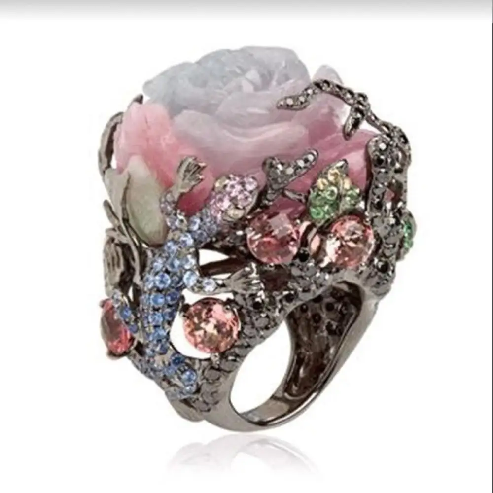 Уникальный цветок розы Anillos лунный камень большие кольца для женщин винтажные модные черные золотые Anel обручальное массивное кольцо ювелирное изделие подарок