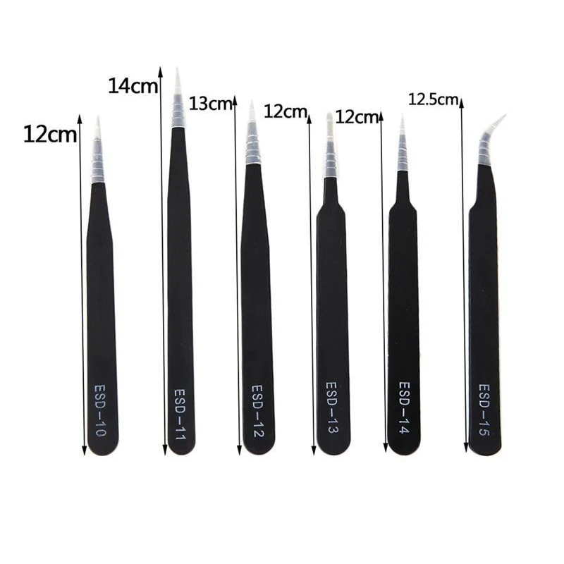 6Pcs /Set Tweezers High Precision ESD Tweezer Set stainless Tweezers tools kit for BGA Sundry Repair Non Magnetic