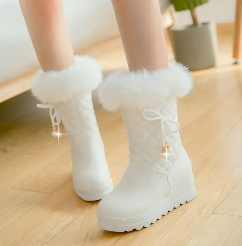 

Fashion rabbit hair Winter Girls Mid-Calf Plush Snow Boots Princess Outdoor Waterproof Boots 12 years Girls Anti-slip warm Shoes