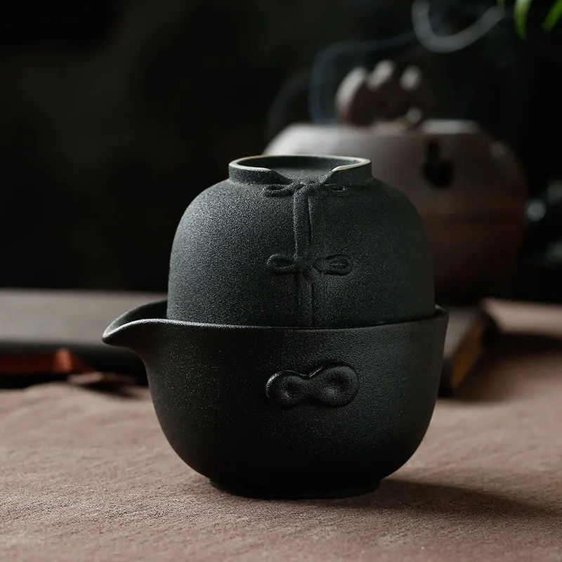 Легко Quick персональный керамический чайник с 1 кастрюлей 1 чашкой портативный грубый Керамический Чайник Чайная посуда дорожный чайник заварочный фарфор - Цвет: C187cheongsam