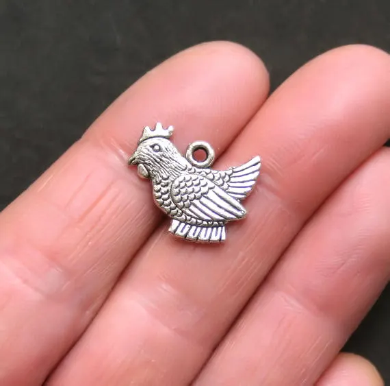 

10pcs/lot 23mm x 13mm Chicken Charms Antique Silver Tone 2 Sided Hen for diy charms bracelet bangle jewelry accessories findings