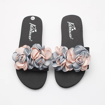 

3cm/6cm Handmade Chanclas Pink Flower Slippers Women Fashion Platform High Heel Summer Beach Flip Flops Sandals Zapatos Mujer