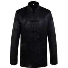 Новое поступление китайский традиционный Мужской Атласный воротник Мандарин Дракон шелк Тан костюм Одежда Кунг-фу куртка пальто размера плюс S-3XL