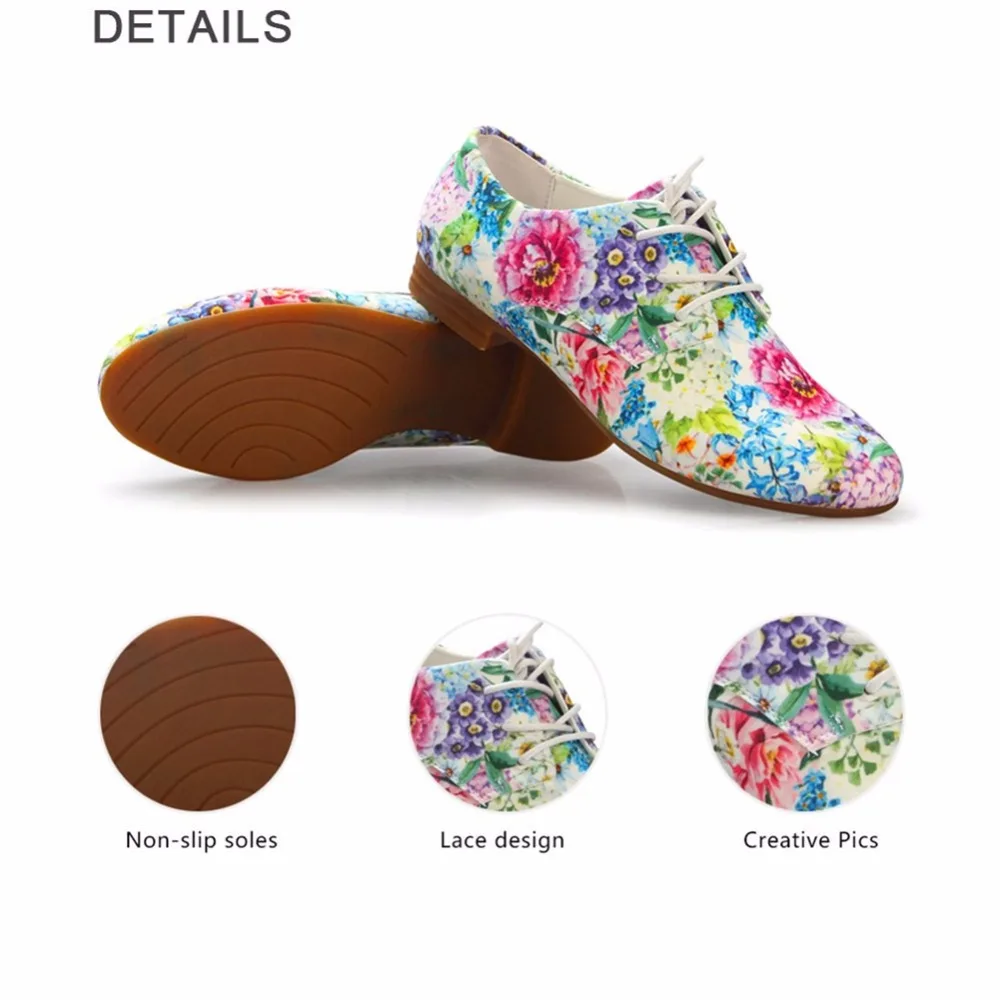 Wheresart/ г.; модная женская обувь на плоской подошве; оксфорды с цветочным принтом; повседневная кожаная обувь на шнуровке для женщин; женская обувь на плоской подошве по индивидуальному заказу