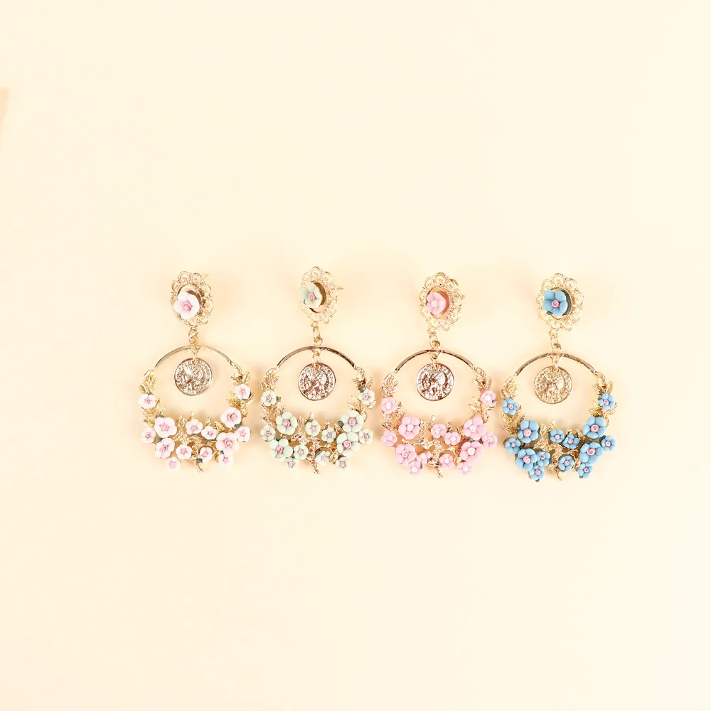 

Fashion Elegant Vintage Baroque Flowers Branches Circle Tassel Drop Earrings Women Classic Jewelry Zinc Alloy Drop Earrings