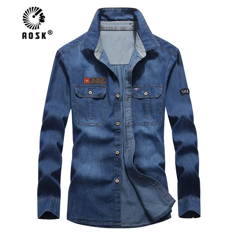 

New men's long-sleeved jeans shirt, casual high-quality men's shirt Size S-4XL