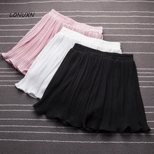 Высокого качества летние женские сплошной цвет анти-свет онлайн плиссированные юбки Обувь для девочек Повседневная Дикий корейский шифон студент юбка с завышенной талией