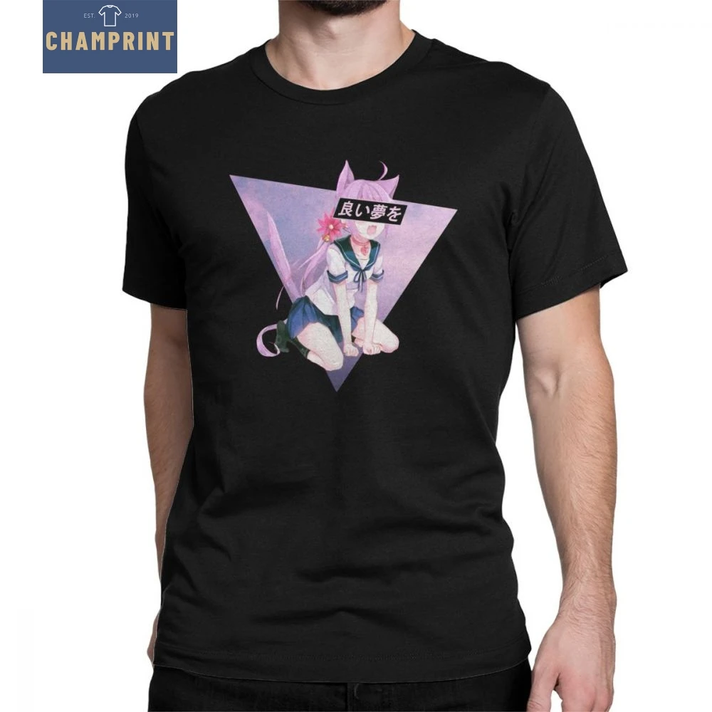 

Man's CAT GIRL Sad Japanese Cute Sexy Vaportrash Comic T-Shirts Short Sleeved Tops Purified Cotton Tees Plus Size T Shirt